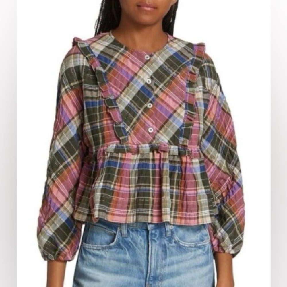 Veronica Beard NWT Katalina Plaid Peplum Top Size 0 XS Extra Small SUPER CUTE!!!